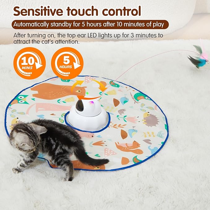 VIWIK 4 in 1 Cat Laser Toy Automatic, Interactive Cat Toys for Indoor Cats, Hide and Seek Kitten Wand Toy, USB Rechargeable Electronic Toys with Moving Feather, Cover for Bored Cats All Breeds