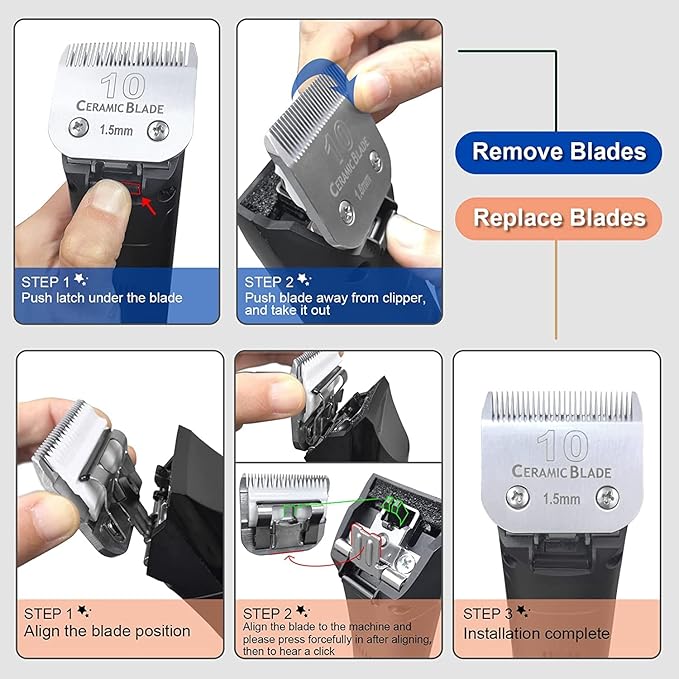 Size 10/7FC/5FC/4FC Detachable Pet Dog Grooming Clipper Ceramic Blades Set,Compatible with Andis,Oster A5,Wahl KM10 Series Clippers,Cut Length 1/16"(1.5mm) to 3/8"(9.5mm),4 Pack