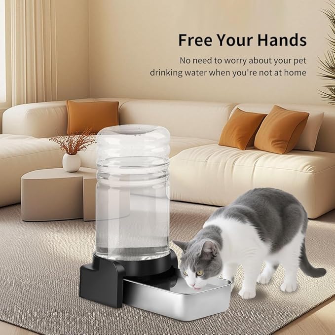 Marchul 1 Gallon Cat Water Dispenser, Automatic Gravity Dog Water Bowl Dispenser with 3 Filters, Stainless Steel Large Capacity Cat Waterer for Cats and Small Dogs (3 Filters) 3.8L