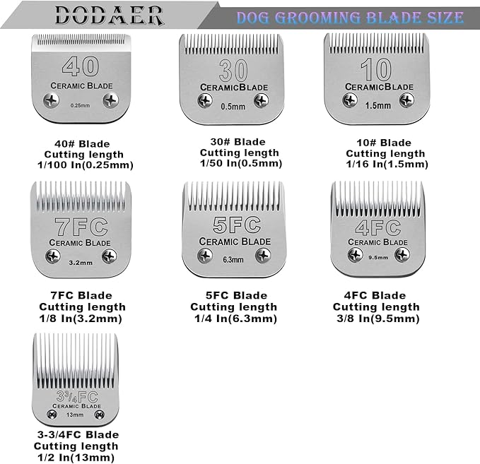 Size 7FC/5FC/4FC Detachable Pet Dog Grooming Clipper Ceramic Blades Set,Compatible with Andis,Oster A5,Wahl KM Series Clippers,Cut Length 1/8"(3.2mm) to 3/8”(9.5mm),3 Pack
