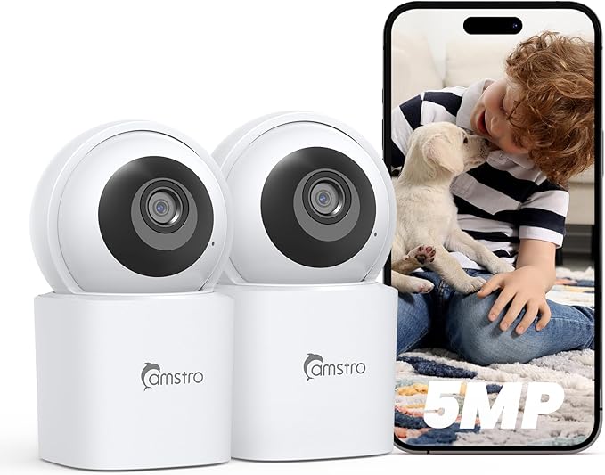3K Indoor Security Camera 2Pack, 360° Pan/Tilt WiFi Camera for Home Security, 2.4/5GHz Pet/Dog/Baby Camera with Phone App, Night Vision, Two-Way Audio, 24/7 SD/Cloud Storage, Works with Alexa