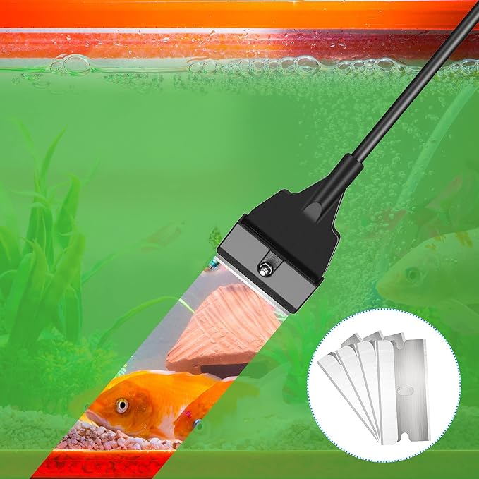 Honoson Aquarium Scraper 21.65 Aquariums Fish Tank Scraper Cleaner Tool Kit with 5 Stainless Steel Blades Long Handheld for Fish Reef Plant Glass Tank