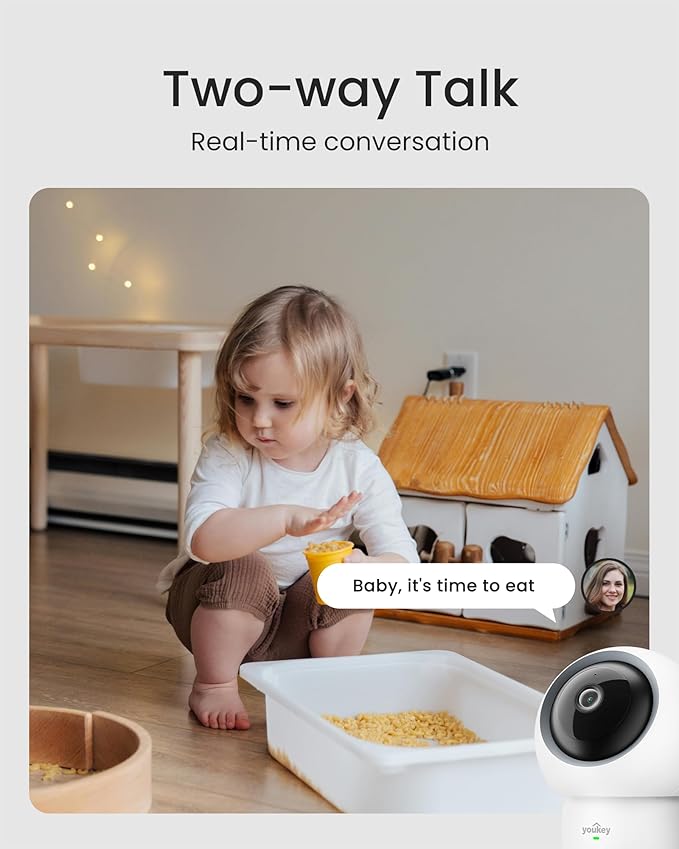 youkey Indoor Camera, No Monthly Fees, Pan & Tilt, 2.5K Security Camera with 2.4/ 5GHz WiFi 6, Bluetooth Pairing, Human/Pet/Baby Crying Detection, Two-Way Talk, Night Vision, P310