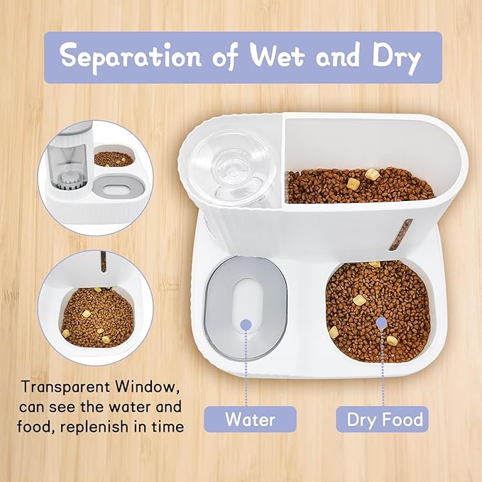 Kathson 2 in 1 Auto Cat Feeder and Waterer, Gravity Pet Feeder for Dry Food, Indoor/Outdoor Cats (Green)