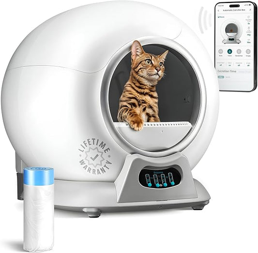 Self Cleaning Litter Box with Auto Safety Sensors for Multiple Cats - Automatic Cat Litter Box Self-Cleaning - Covered Odor Removal with APP Control - Compatible On All WiFi - Electric Robot
