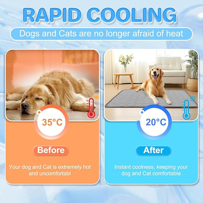 Dog Cooling Mat,2025 New Pet Cooling Mats,Washable Portable Pet Coolings Pad for Dogs & Cats Sleeping Mats for Summer,Portable Dog Cool Bed for Home & Outdoor, Keep Cool (Blue-XL-39×30")