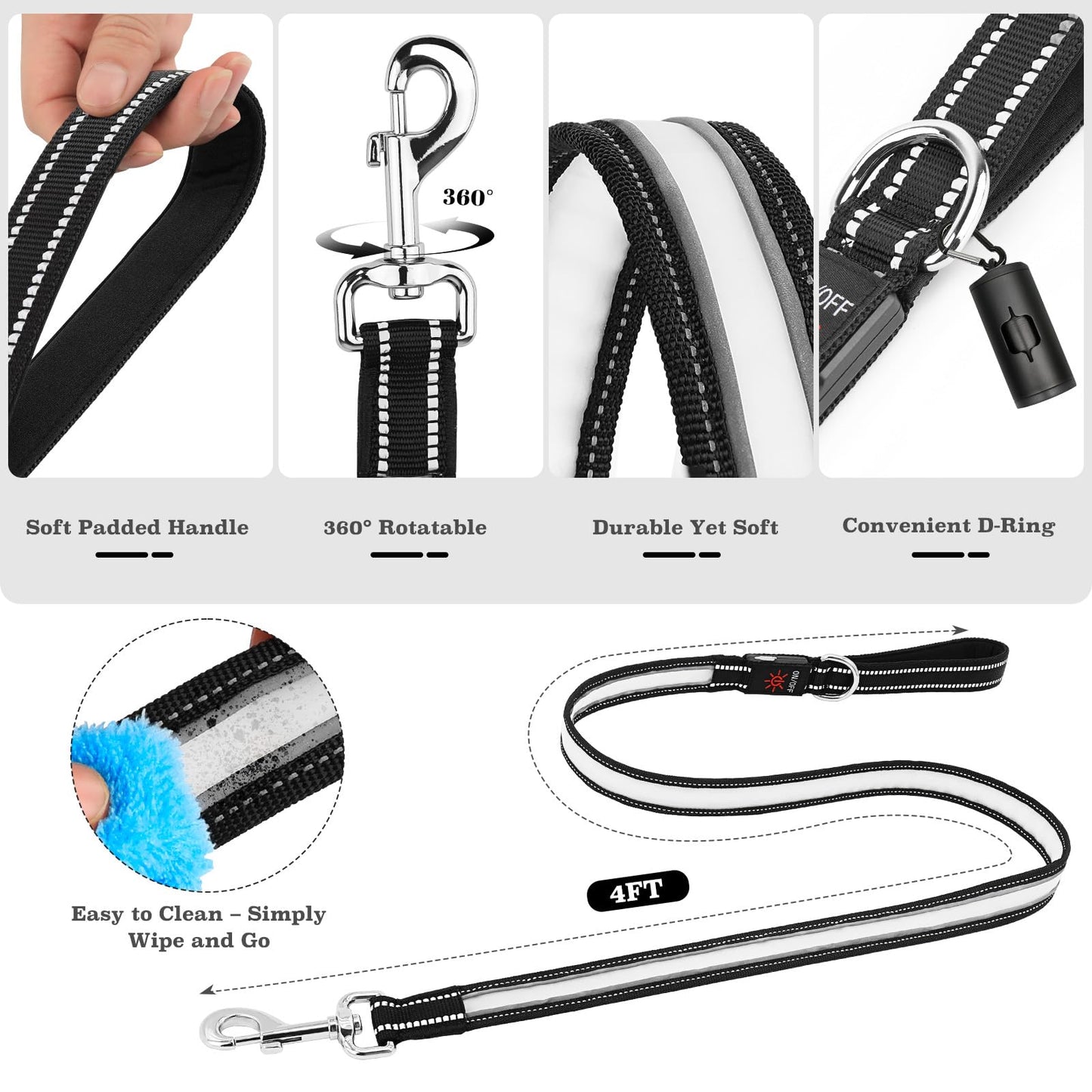 Multi-Color Light Up Dog Leash 4FT Color Changing 7 Lighting Modes Rechargeable Reflective LED Lighted Glow Dark Leash for Night Walking for Small Medium Large Dogs Blue Green Pink