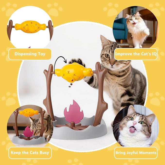 DFQ Cat Treat-Dispensing Slow Puzzle Feeder Bowls,Unique Rotatable Roast and Flame,Cognitive Training Game,Enrichment Interactive Stimulation Toys for Indoor Kitty