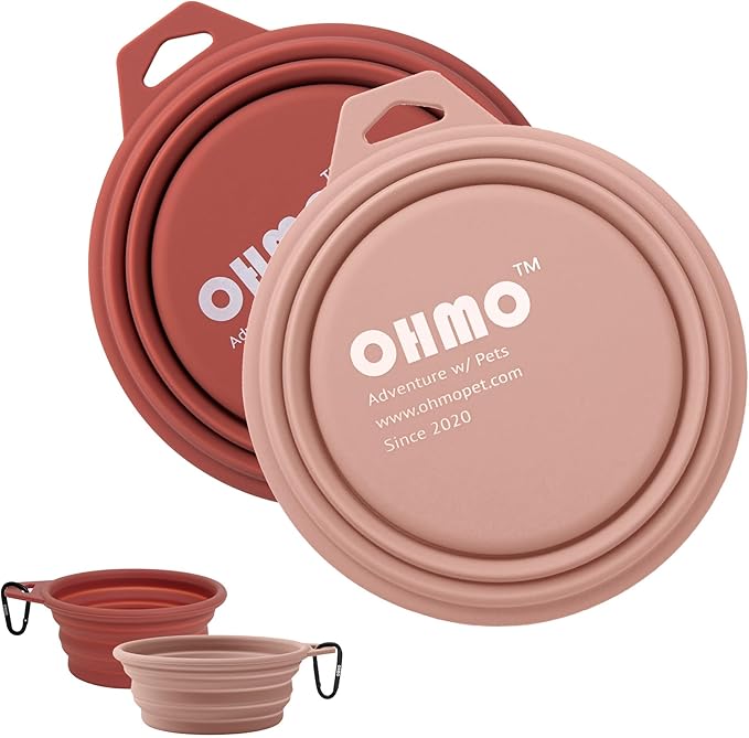 OHMO Collapsible Dog Bowl(2 Pack, 12oz/400ml) Premium Silicone Pet Water Bowls for Cats & Dogs, Portable Dog Travel Bowls Foldable for Outdoor Camping Hiking