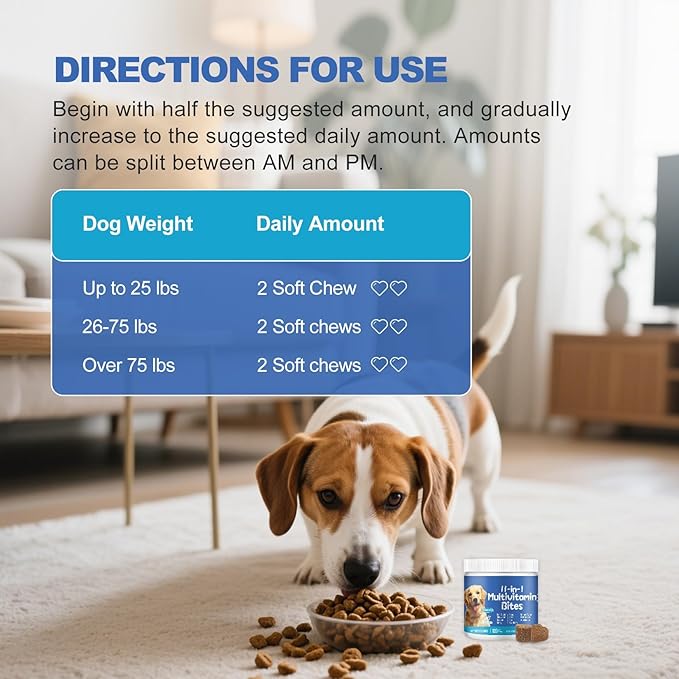 11-in-1 Dog Multivitamin Supplement - Dog Vitamins with Glucosamine - 120 Chews - Hip & Joint, Pet Immune Support, Heart, Skin & Coat, Digestion - Senior & Puppy Multivitamin Pet Supplement