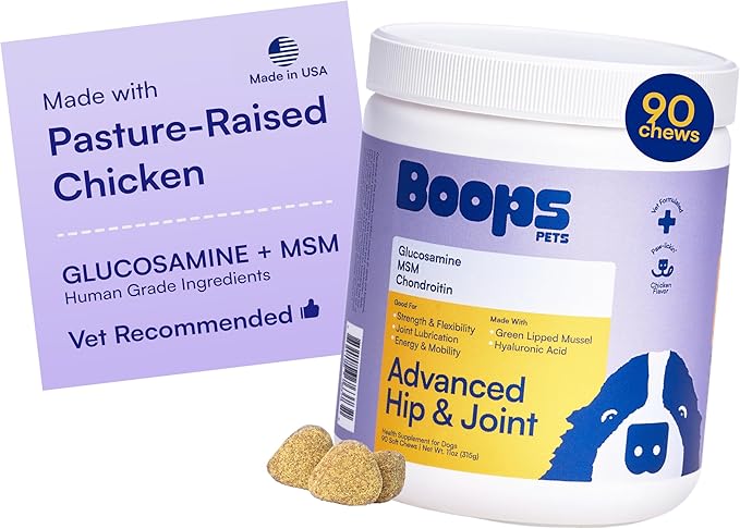 Advanced Hip & Joint Supplement for Dogs - 90 Soft Chews with Glucosamine, MSM, Chondroitin & Multivitamins - Helps Mobility, Flexibility & Arthritis Relief - Made with Pasture-Raised Chicken