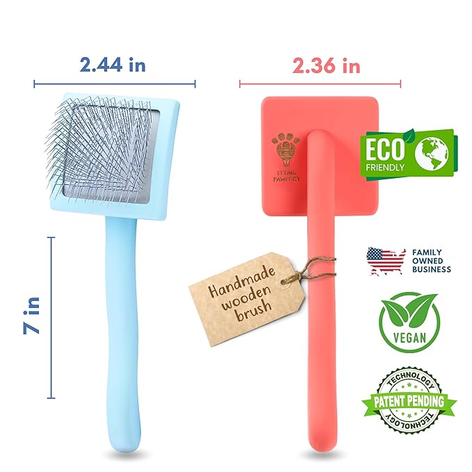 Pet Slicker Brush With Soft Massage Grooming Stainless Steel Pins - For Dematting, Shedding Fur, and Undercoat - Ideal Gift for Professional Pet Groomers - Long Slicker Brush - Flying Pawfect