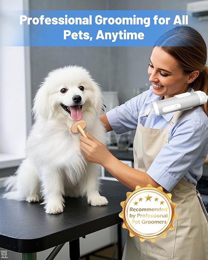 Hands-Free Dog Hair Dryer – Low Noise Pet Grooming Blower for Small & Medium Dogs Cats, Fast Drying, Adjustable Heat & Speed, Portable (Gray)