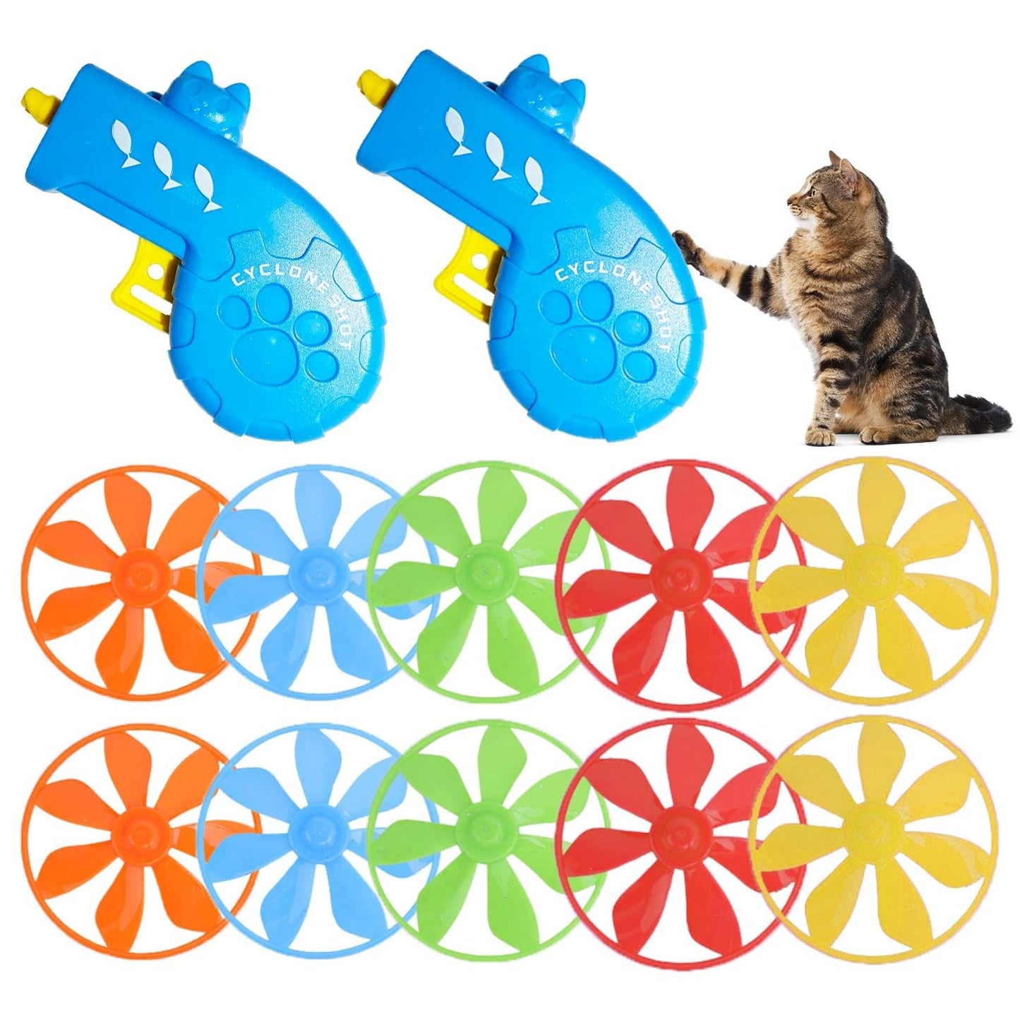 12 Pieces Cat Fetch Toy, Flying Pet Toys Saucer Launcher for Indoor, Disc Toys Training Chasing with Colorful Propellers, Pets Outdoor Toys