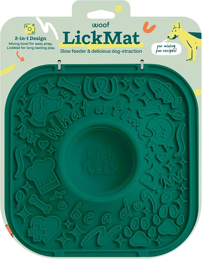 WOOF LickMat - Easy-to-Clean Lick Mat for Dogs - Slow Feeder Mat with Non-Slip Design - BPA-Free Silicone Lick Mat - Interactive Dog Toys - Green
