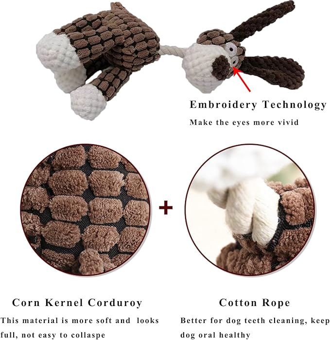 LWBMG Squeaky Dog Toys for Puppy, 3 Pack Stuffed Animal Plush Dog Toys with Squeakers, Cute Dog Toys for Teething, Dog Chew Toys for Small Medium Large Dogs