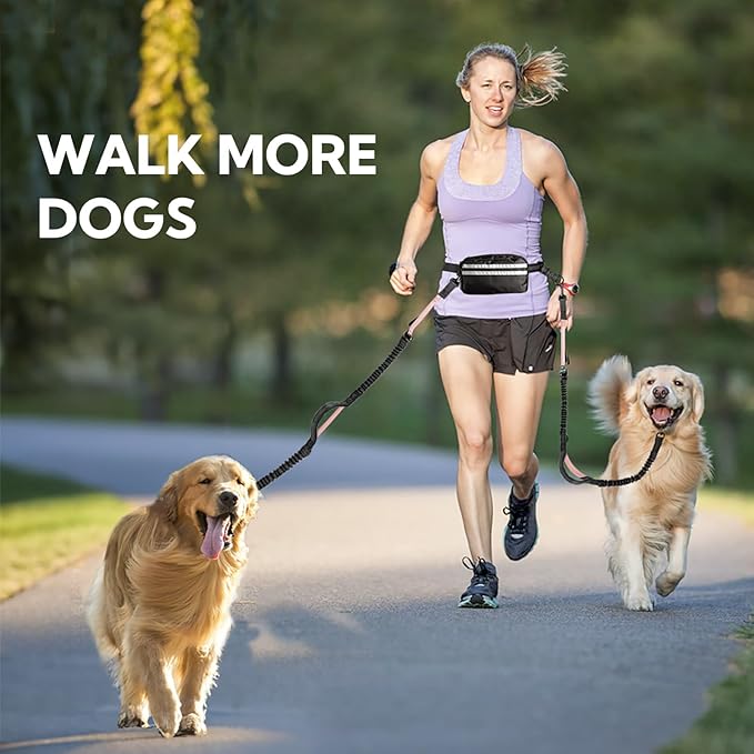 Hands Free Dog Leash, Waist Leash for Dog Walking 2 Dogs, Double Dog Leash for Two Dogs with Padded Handles, Dog Leashes for Medium and Large Dogs, Dog Walking Accessories,Tangle Free,No Pull