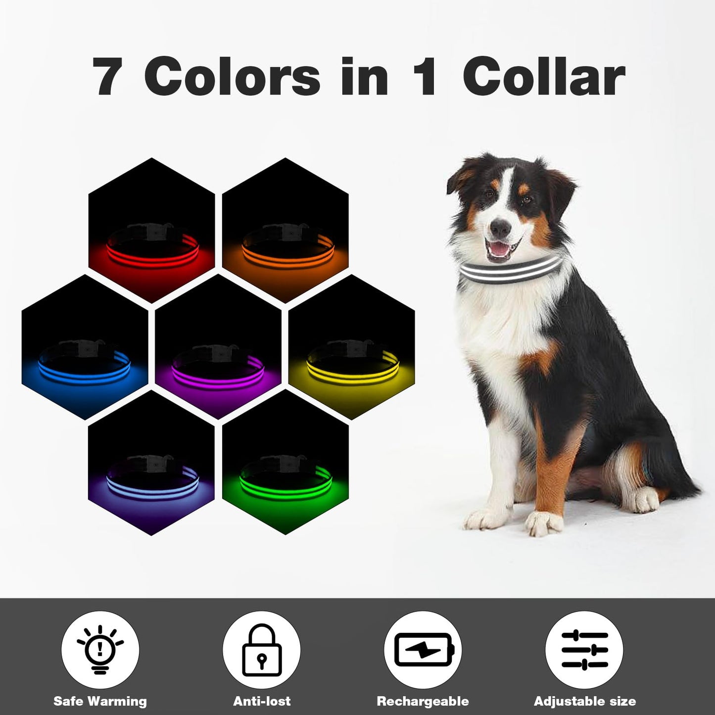 LED Dog Collar, Light Up Dog Collar, Lighted Dog Collars Adjustable for Night Walking, Glow in The Dark Dog Collars Light with USB Rechargeable Color Changing Waterproof for Dogs (Black, Small)