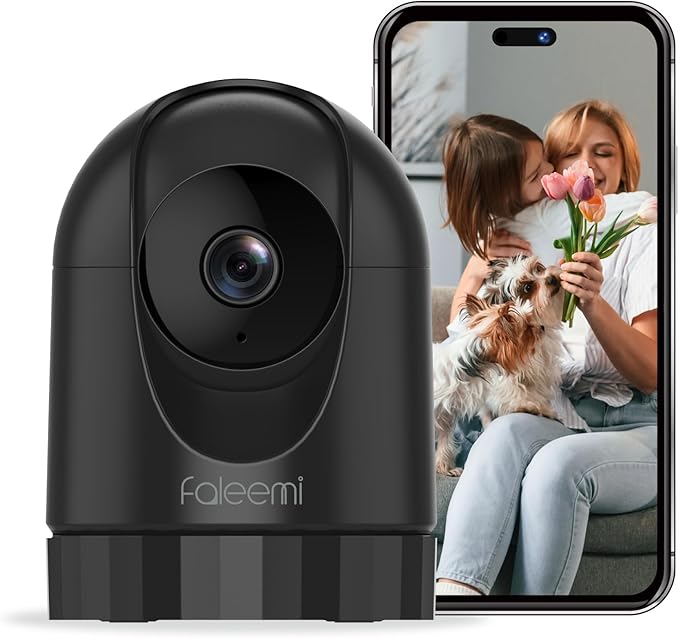 2K Pan/Tilt Indoor WiFi Security Camera with Motion Detection & Auto Tracking, Night Vision, 2-Way Audio, Siren, SD/Cloud Storage (1, Black)