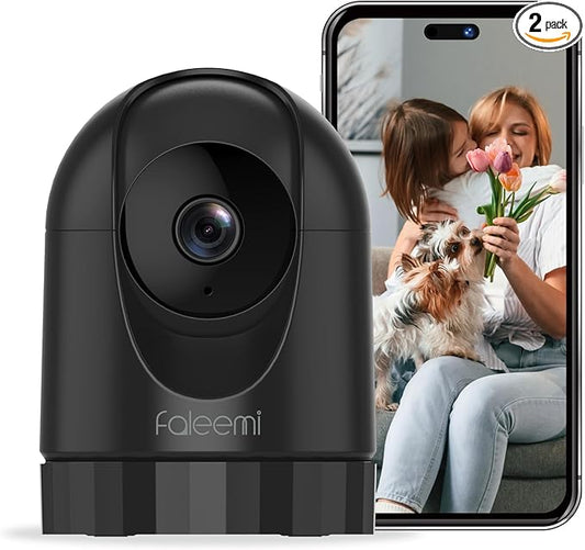 2K Pan/Tilt Indoor WiFi Security Camera with Motion Detection & Auto Tracking, Night Vision, 2-Way Audio, Siren, SD/Cloud Storage (2, Black)