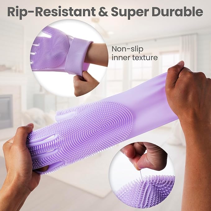 DELOMO Dog Washing Gloves 1 Pair: Soft and Gentle Silicone Pet Grooming Gloves - Bathing Scrubber Brush Mitt Grooming Shedding Fur Removal Massage for Dogs/Cats/Horse, Purple