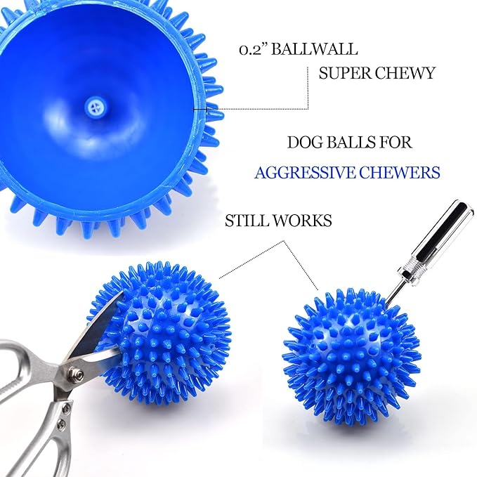 Dog Balls 4.5” Squeaky Dog Toys Spikey Ball for Aggressive Chewers Heavy Duty Teething Large Medium Durable Dogs Balls (4 Pack)