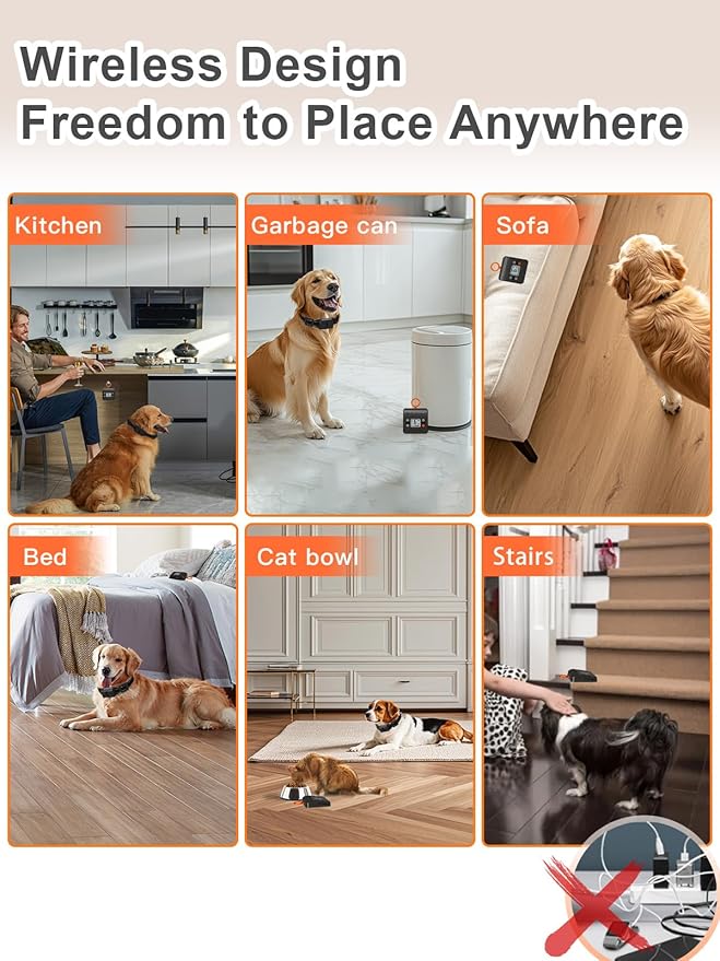 FLYSPEAR Wireless Pet Barrier - Rechargeable Indoor Barrier with 6 Adjustable Range Radius up to 7 ft, 6 Adjustable Safe Static Intensity, Electric Fence System with Hook (Transmitter Only)