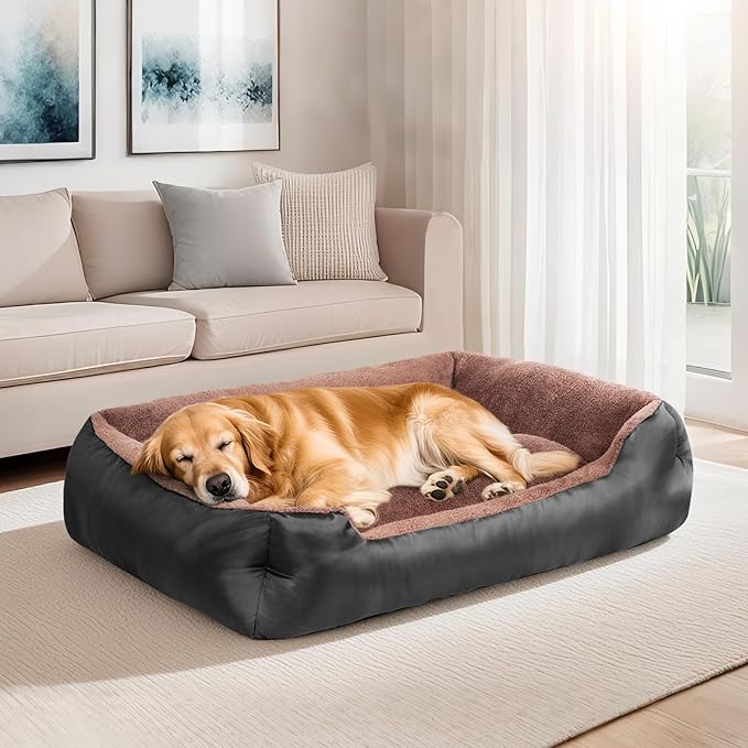 Large Dog Bed, Washable Pet Bed with Sides, Comfort Large Dog Couch with Non-Slip Bottom, Black