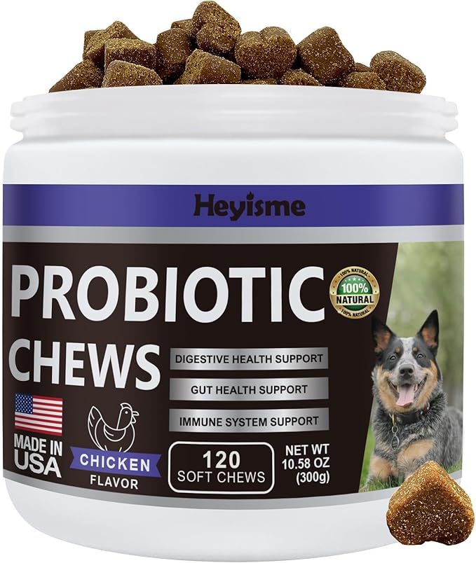 Probiotics for Dogs, Improve Yeast Balance, Itchy Skin Itchy Ears, Gut Health, Allergies, Immunity, Dog Probiotics and Digestive Enzymes with Prebiotics - Reduce Diarrhea (Chicken, 120 Chews)