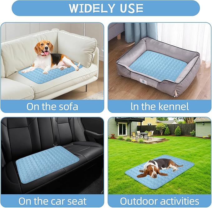 2025 New Dog Cooling Mat, Washable Portable Pet Coolings Pad for Dogs, Portable Dog Cool Bed for Indoor Outdoor- Keep Chill (Blue, Large, 26.7"x20.8")
