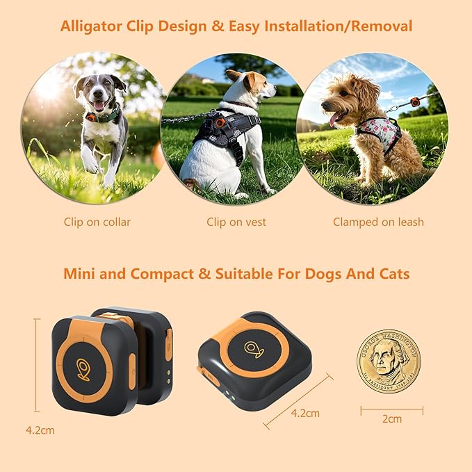 GPS Tracker Health Monitoring for Dogs, GPS Location & Smart Pet Activity Tracker, Works with Any Collar (Android and iOS Universal)