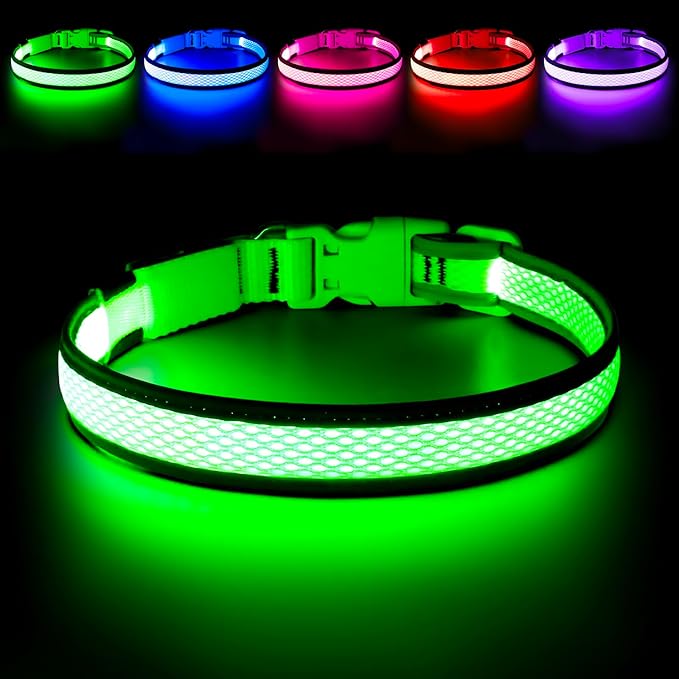 LED Dog Collar, Light Up Dog Collar USB Rechargeable, Brightest Dog Lights for Night Walking, Adjustable Dog Collar Light for Dog Safety(Medium, Neon Green)
