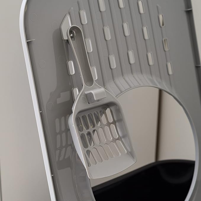 IRIS USA Cat Litter Box, Large Cat Box Enclosure, Top Entry with Litter Catching Lid, Enclosed with Scoop, Black/Gray