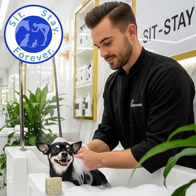 Sit Stay Forever. Vegan Organic Pet Soap/Bar Shampoo Big 7 oz bar, Hypoallergenic, Organic Oatmeal, Olive & Coconut Oils, Shea Butter, Vitamin E and Neroli Essential Oil.
