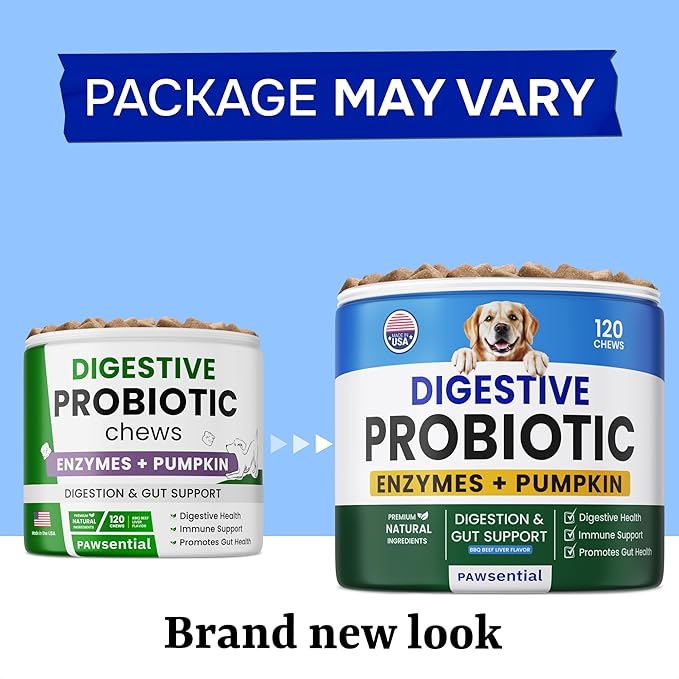 Advanced Dog Probiotics for Digestive Health & Enzymes - Diarrhea, Gas, Upset Stomach Relief & Season Allergy - Chews for Digestion - Prebiotics Fiber Supplement - Pet Probiotics for Dogs - 120 Chews