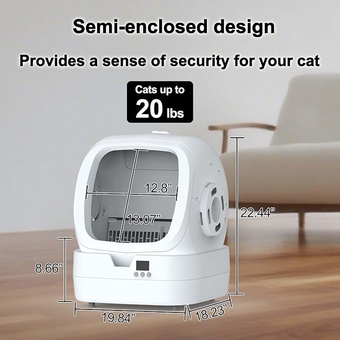Automatic Cat Litter Box Self Cleaning - APP Control and Weight Monitoring - Ultra-Quiet, Medium Cats and Kittens Litter Box, Safe Anti-Pinch【Assembly Required】