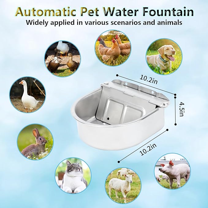 BWOGUE Automatic Water Dispenser for Dogs, 1 Gallon Outdoor Automatic Dog Water Bowl with Float Valve Stainless Steel Dispenser Fit 1/2'' and 3/4'' GHT Faucet for Dog Horse Chicken