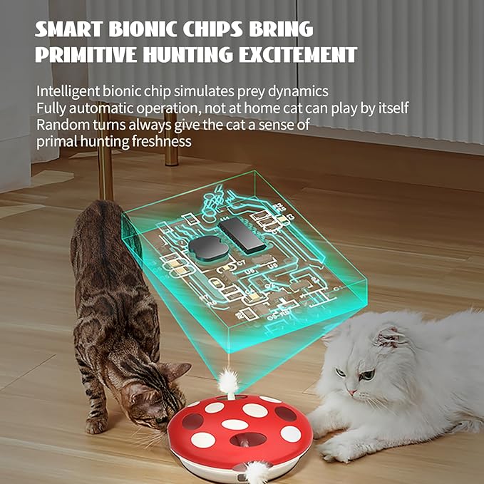 PAKEWAY Interactive Cat Toy, Automatic Cat Toys for Indoor Cats, Feather Toys, Eight Hole Structure and Two Ambush Feather,Infrared Sensor Activated