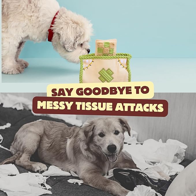 Interactive Dog Toys, Snuffle Puzzle Toys for Small Medium Large Dogs â Durable Hide & Seek Treat Dispenser with Squeaky & Crinkle Sounds, 2-in-1Chew Toy, Dog Birthday for Gifts (Tissue Box)