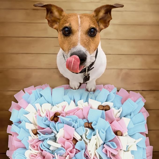 Pet Snuffle Mat for Dogs, Dog Feeding Mat, Nosework Training Mats for Foraging Instinct Interactive Puzzle Toys (Pink&SkyBlue&White)