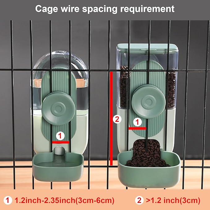 Hanging Automatic Pet Food Water Dispenser, 35oz Rabbit Feeder for Cage Gravity Feeder Siphon Waterer Set for Rabbit Chinchilla Hedgehog Ferret Cat Puppy (Green)