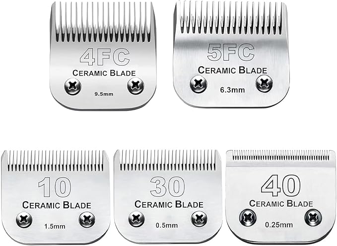 5PCS 10 Blades Dog Grooming Replacement Blades Compatible with Andis Pet Clipper/Oster A5/Wahl KM Series Dog Clipper,Ceramic Blade & Stainless Steel Blade, Size :#10+30+40+5FC+4FC