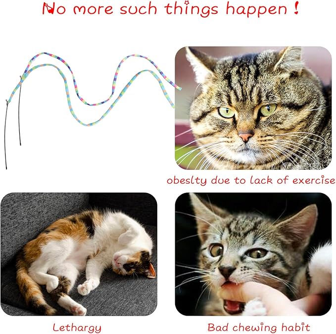 Cat Wand Toys Interactive Kitten Toys Cat Teaser Wand String Feather for Indoor Colorful Ribbon Wands Stick Toy Cat Charmer-3 Packs