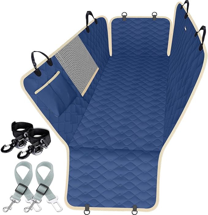 Lassie Dog Car Seat Covers for Back Seat, Waterproof Dog Car Hammock with Mesh Window Durable Scratch Proof Nonslip Pet Car Seat Covers Universal Fit Protector for Cars, Trucks & SUVs