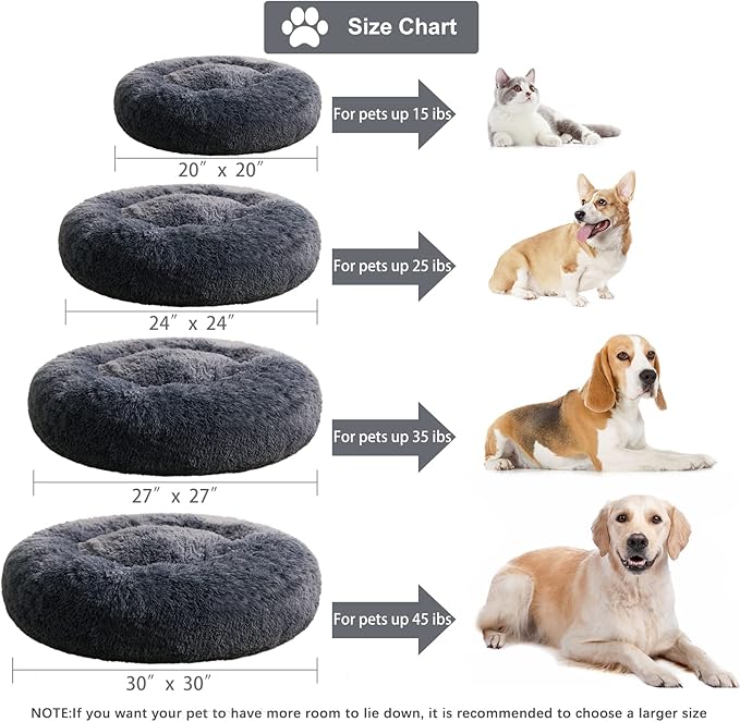 WNPETHOME Calming Dog Beds for Large Dogs, Anti-Anxiety Donut Large Pet Bed, Fluffy Faux Fur Plush Dog Bed,Warming Cozy Soft Round Pet Bed for Jumbo Dogs, Cat Cuddler Cushion Bed