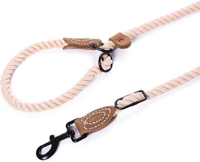 Mile High Life Hands Free Dog Leash, Crossbody Waist Leash with Genuine Leather Connection, Multifunctional Adjustable Slip Lead for Dog Walking Running (Light Brown, 8FT)