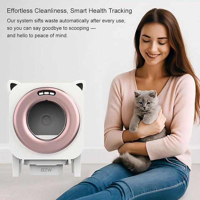 BZW Self Cleaning Litter Box, Large Capacity Automatic Cat Litter Box Self Cleaning for Cats, App Control, Safety Protection, 1 Roll Garbage Bags, Black