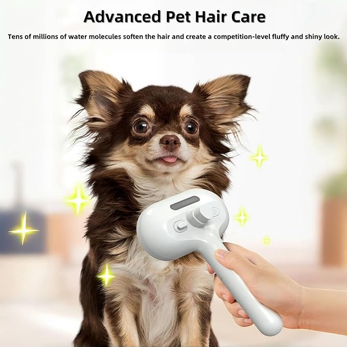 Cat Steam Brush for Indoor Cats - 3 in 1 Steam Brush for Cats with Mist Spray, Self Cleaning & Pet Hair Removal, Gentle Cat Grooming Tool for Shedding (Pink)