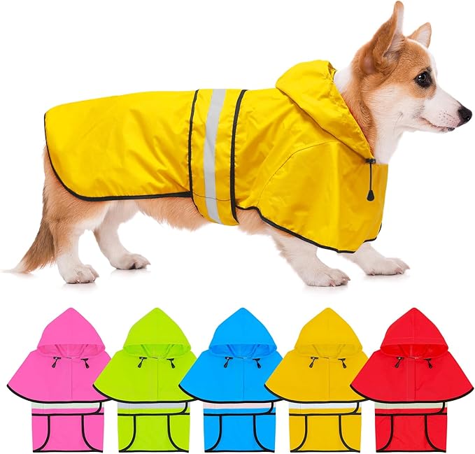 Hooded Dog Raincoat - Reflective Dog Rain Jacket Lightweight Puppy Raincoats Waterproof Rain Coat for Dogs (Small, Yellow)