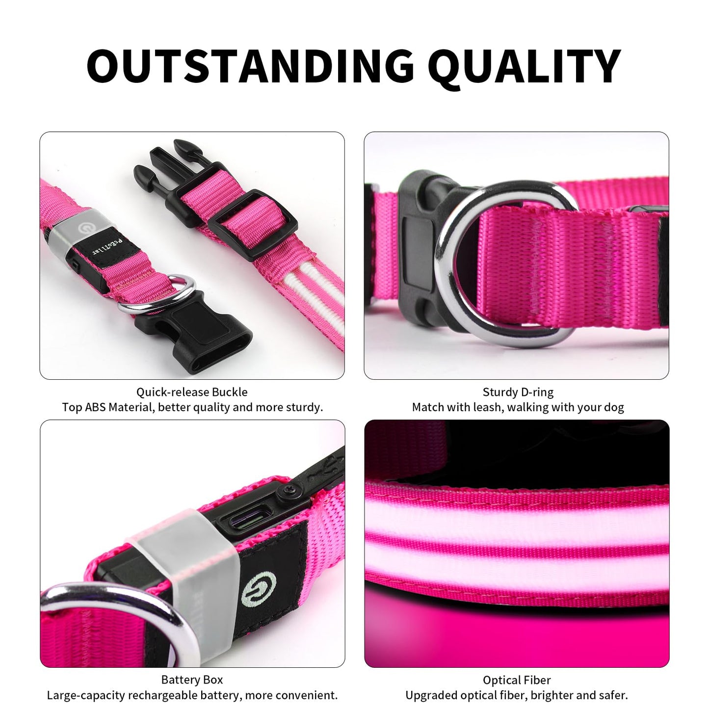 PcEoTllar Lighted Dog Collars for Night, Light Up Dog Collar Rechargeable Water-Resistant Flashing LED Dog Collars Safety Glow in The Dark Dog Collars Light for Large Small Medium Dogs